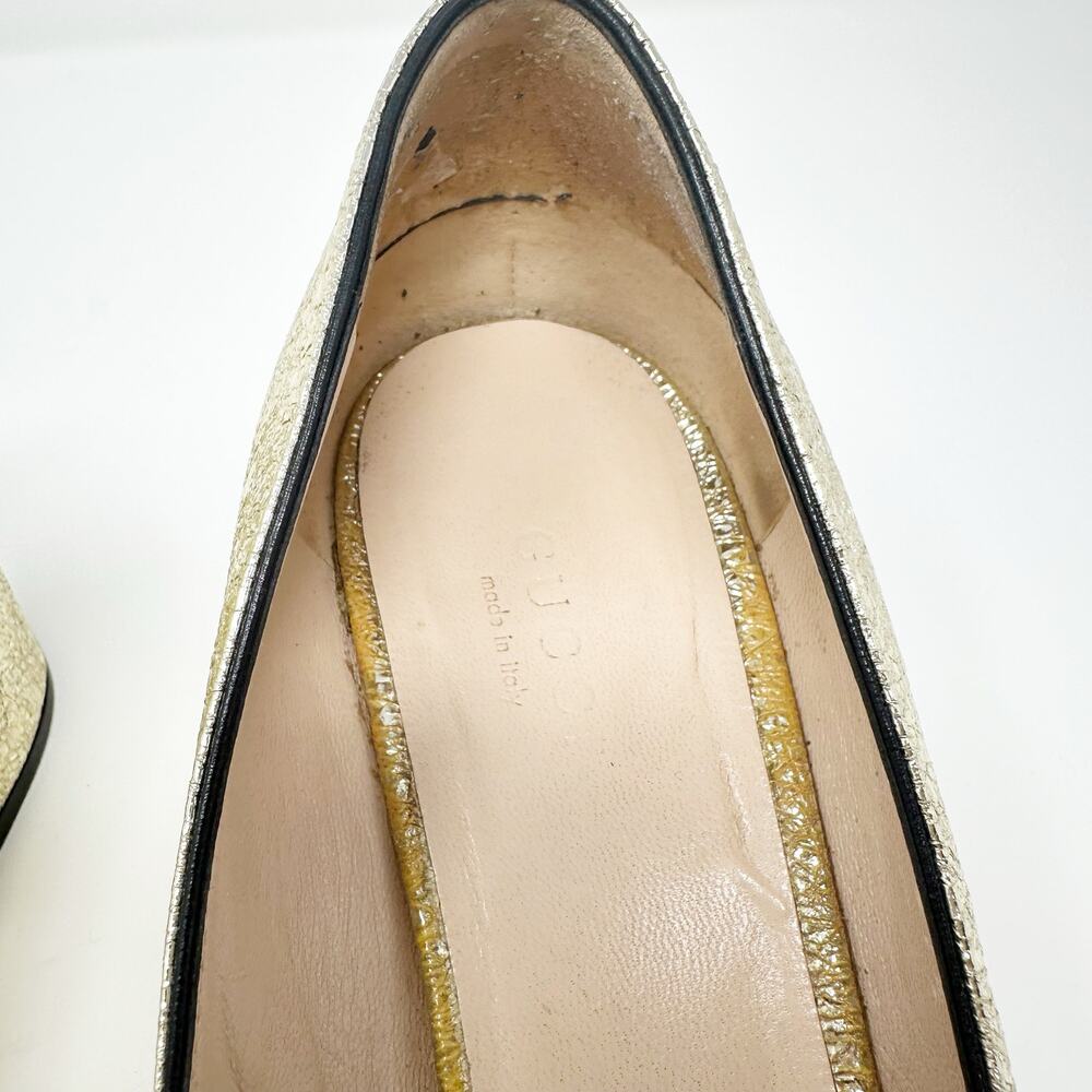 🆕 Gucci Galassia GG Platino Marmont Metallic Gold Block Loafers 37.5/7.5✨ - Picture 8 of 14